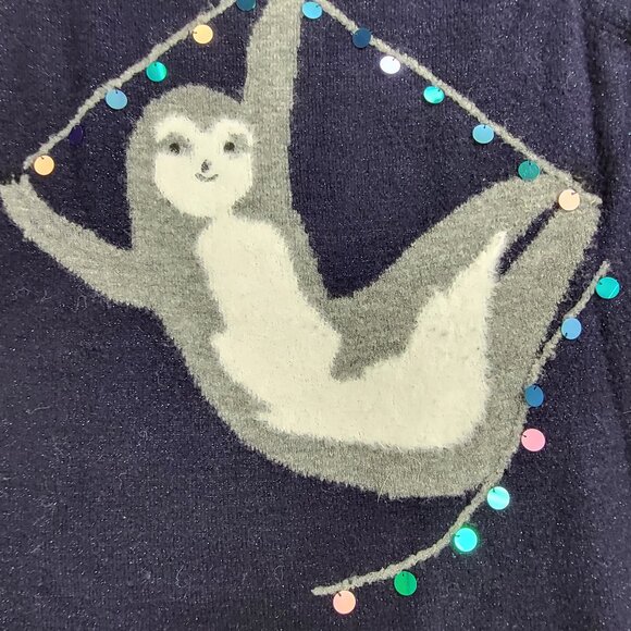 Lauren Conrad fuzzy blue Christmas holiday sloth sweater with sequins EUC sz XL - Picture 6 of 9